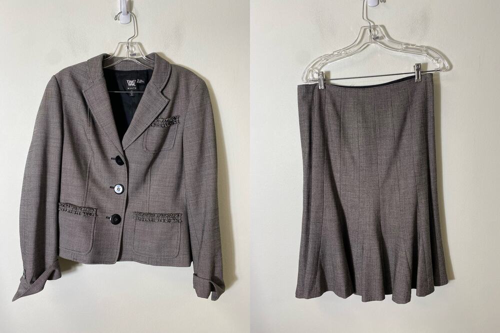 Worth Black White Long Sleeve Wool 3 Button Suite Set Sz 10